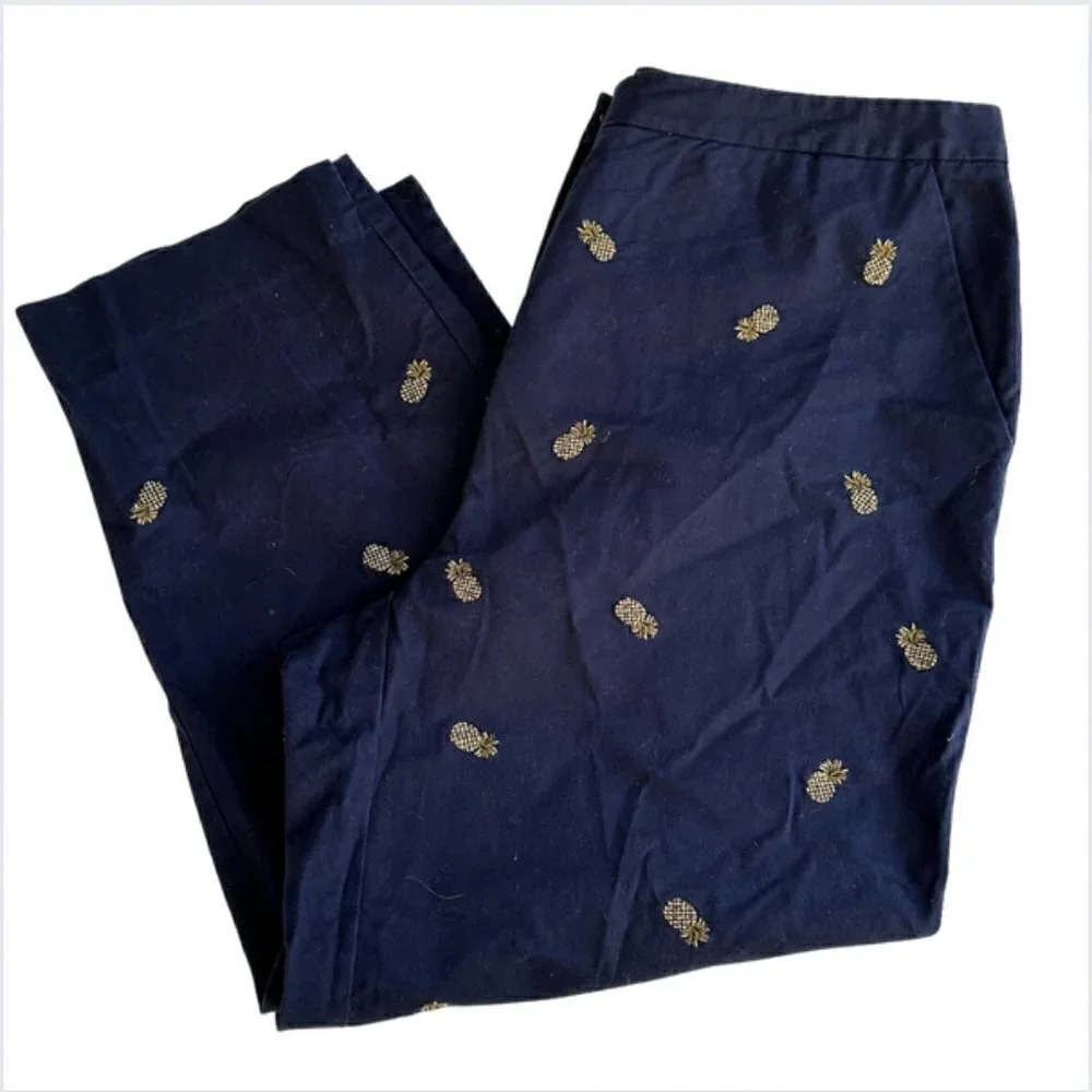 EP Pro Golf Pants, Navy with Gold Pineapples, 10